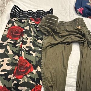 Camo and Olive Leggings with Red Rose Design